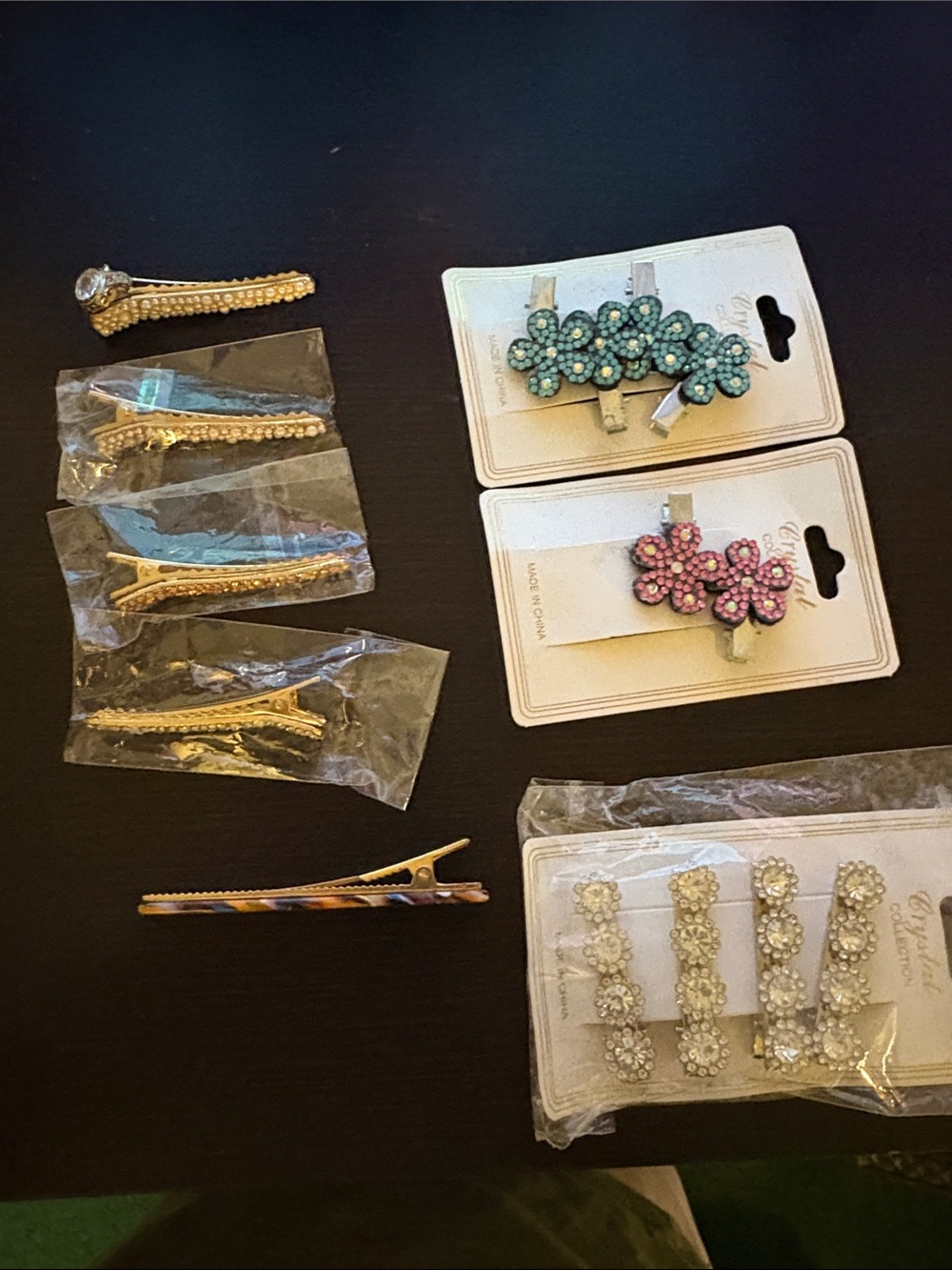 Assorted Floral and Rhinestone Hair Clips - Pink, Teal, Gold, Clear